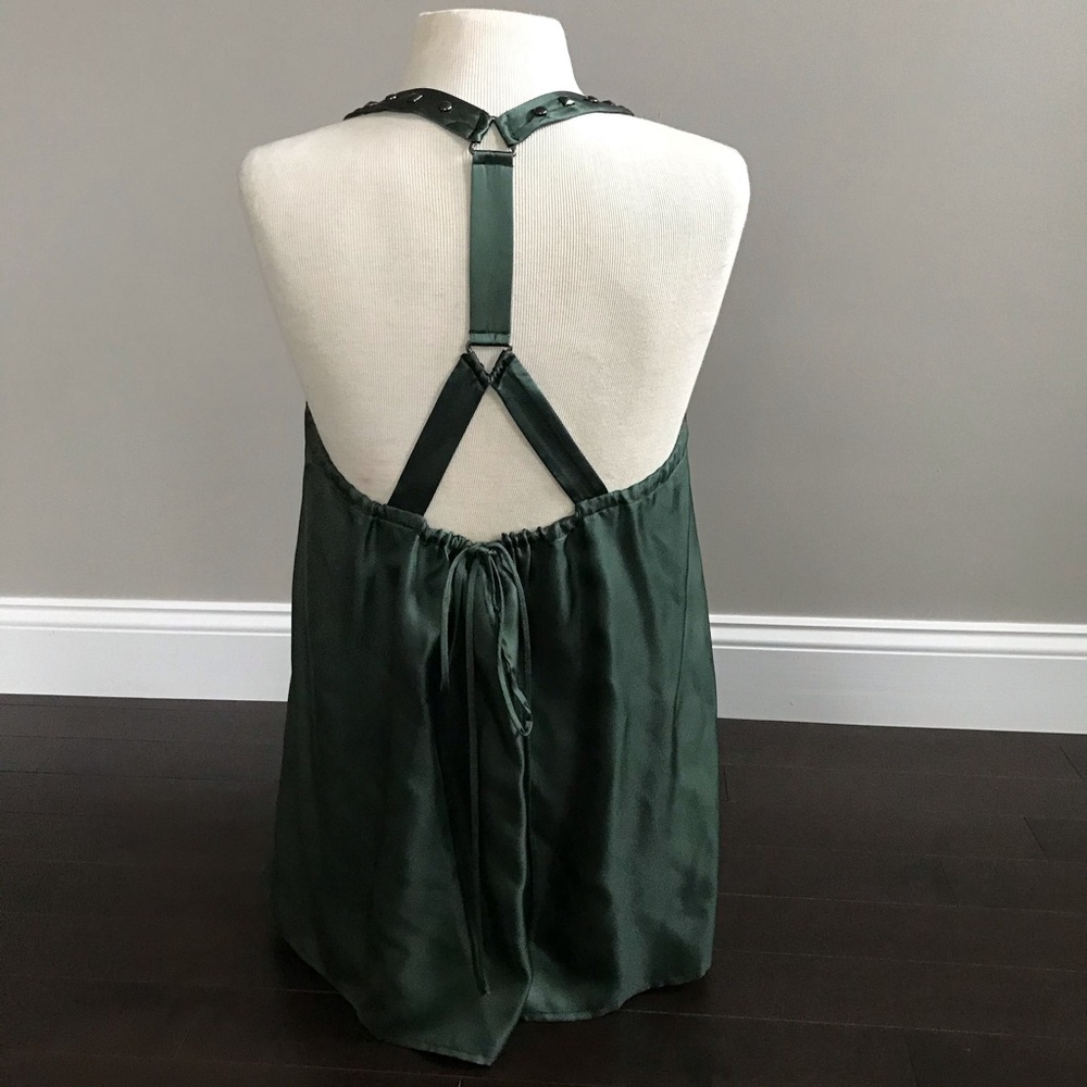 NWT Development hunter green silk studded halter top - Picture 5 of 7